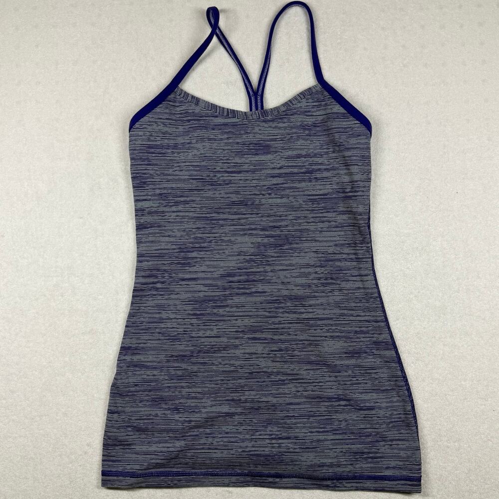 Lululemon Power Y Tank Top Women’s Size 4 Purple Gray Stripe Built In Bra